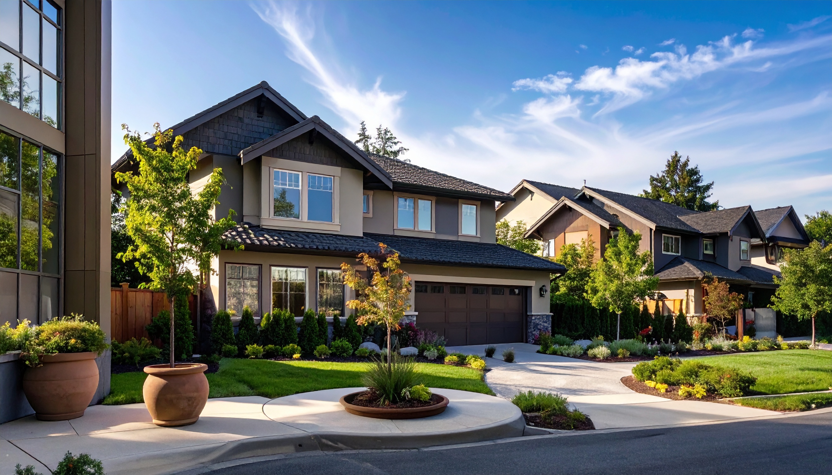 Beautiful modern home with landscaping